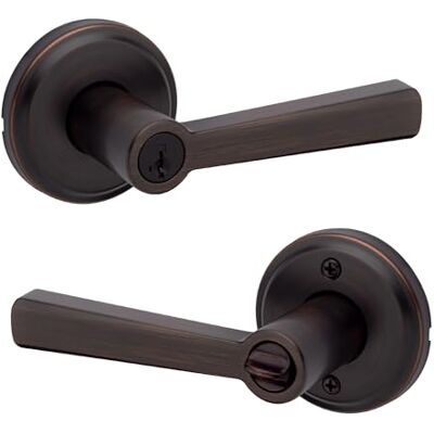 Kwikset Trafford Maniglia per porta d'ingresso con serratura e chiave, serratura di sicurezza reversibile, leva esterna, per ingresso frontale e camera da letto, bronzo veneziano, resistente al Kwikset Trafford Maniglia per porta d'ingresso con serratura e chiave, serratura di sicurezza reversibile, leva esterna, per ingresso frontale e camera da letto, bronzo veneziano, resistente al