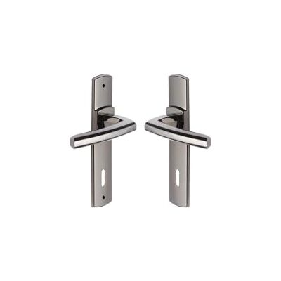 Vachette SCULT Set di maniglie per porta su piastra Versione chiave L per porta della camera e dell'ufficio, interasse 165 mm, materiale Zamak resistente, garanzia 10 anni, finitura diamantata Vachette SCULT Set di maniglie per porta su piastra Versione chiave L per porta della camera e dell'ufficio, interasse 165 mm, materiale Zamak resistente, garanzia 10 anni, finitura diamantata