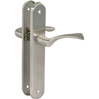 Amig Set di 2 Maniglie per Porte Interne Design Moderno ed Elegante Facile Installazione Piastra 237x40mm, Manovella 120mm Finitura Cromo Opaco, Argento, Lega di Acciaio Amig Set di 2 Maniglie per Porte Interne Design Moderno ed Elegante Facile Installazione Piastra 237x40mm, Manovella 120mm Finitura Cromo Opaco, Argento, Lega di Acciaio