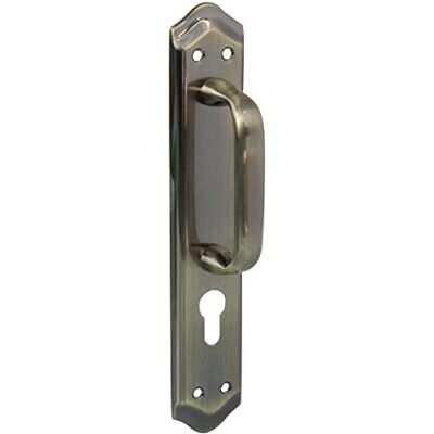 Amig Maniglione con piastra in ottone per porte Mod. 256 x 48 mm Bocallave: 85 mm Maniglia con finitura effetto pelle Con viti passanti antifurto Amig Maniglione con piastra in ottone per porte Mod. 256 x 48 mm Bocallave: 85 mm Maniglia con finitura effetto pelle Con viti passanti antifurto