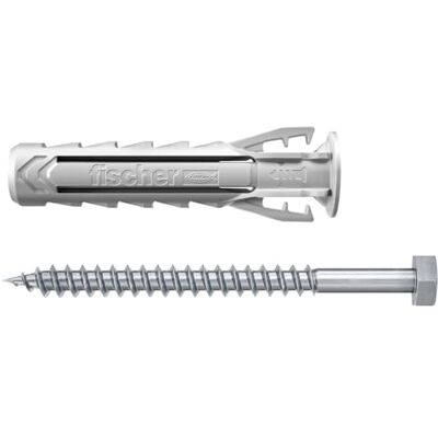 Fischer Tassello in nylon ad espansione SX Plus 10x50 con collarino e viti, tutti i materiali/Blister di 5 Fischer Tassello in nylon ad espansione SX Plus 10x50 con collarino e viti, tutti i materiali/Blister di 5