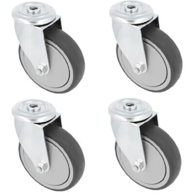 Amig – Pack da 4 ruote per mobili – Con foro – Ø100 mm – Carico massimo per ruota 110 kg – Piastra in acciaio – Realizzate in gomma – Senza freno Amig – Pack da 4 ruote per mobili – Con foro – Ø100 mm – Carico massimo per ruota 110 kg – Piastra in acciaio – Realizzate in gomma – Senza freno