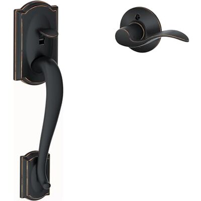 SCHLAGE FE285 CAM 716 Acc LH Camelot Maniglia Ingresso Anteriore con Leva Accento Mancino, Mezza Impugnatura Inferiore, Bronzo Antico SCHLAGE FE285 CAM 716 Acc LH Camelot Maniglia Ingresso Anteriore con Leva Accento Mancino, Mezza Impugnatura Inferiore, Bronzo Antico