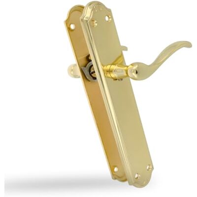Amig Set maniglia con placca 248 x 44 mm In zama Finitura oro Include viti passanti antifurto e accessori di fissaggio Per porte interne Amig Set maniglia con placca 248 x 44 mm In zama Finitura oro Include viti passanti antifurto e accessori di fissaggio Per porte interne