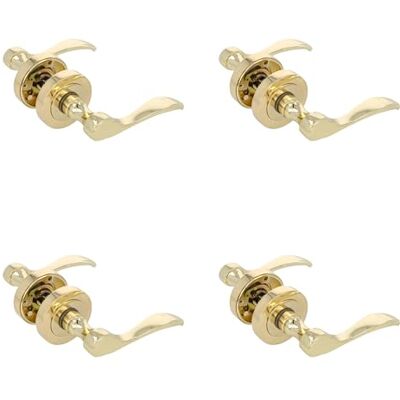 Amig Set di 4 maniglie a rosetta, modello Yaltarz, in acciaio ottonato verniciato, dimensioni: 52 mm, mandrino 6 mm, ideale per porte interne ed esterne, design moderno Amig Set di 4 maniglie a rosetta, modello Yaltarz, in acciaio ottonato verniciato, dimensioni: 52 mm, mandrino 6 mm, ideale per porte interne ed esterne, design moderno