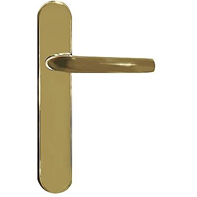 Micel Set di maniglia per porta con piastra ad angolo curvo e maniglia in acciaio inox, colore oro PVD, 225 x 138 x 66 mm Micel Set di maniglia per porta con piastra ad angolo curvo e maniglia in acciaio inox, colore oro PVD, 225 x 138 x 66 mm