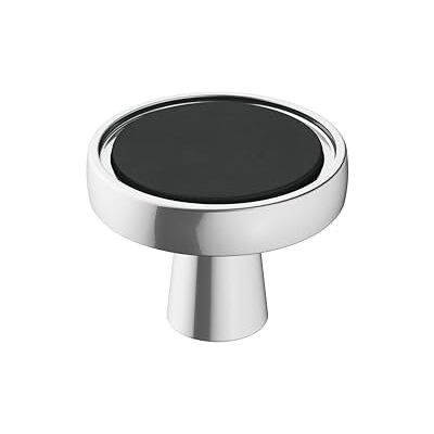 Amerock Pomello per armadietto, cromato lucido/nero opaco, diametro 35 mm, fusione, confezione da 1, pomello per cassetti, hardware per armadietti Amerock Pomello per armadietto, cromato lucido/nero opaco, diametro 35 mm, fusione, confezione da 1, pomello per cassetti, hardware per armadietti