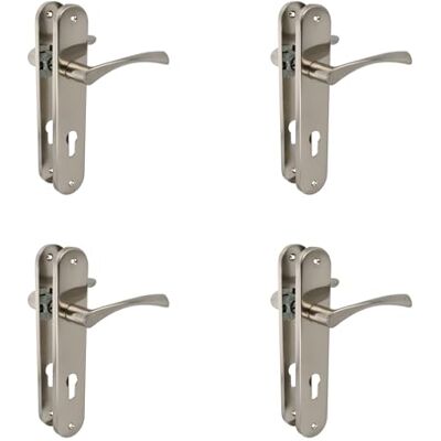 Amig – Confezione da 4 maniglie per porta con piastra in acciaio per porte – Modello ISHI PB85 – 240 x 45 mm – perno quadrato 8 mm – Design semplice – Con punta in alluminio spazzolato – Distanza tra Amig – Confezione da 4 maniglie per porta con piastra in acciaio per porte – Modello ISHI PB85 – 240 x 45 mm – perno quadrato 8 mm – Design semplice – Con punta in alluminio spazzolato – Distanza tra
