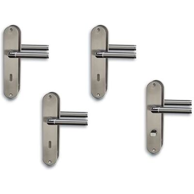 Alpertec Set di 4 accessori per la ristrutturazione, in acciaio inox lucido/satinato laccato lucido, per 3 ante con fori colorati e 1 porta del bagno, maniglia della porta, maniglia della porta Alpertec Set di 4 accessori per la ristrutturazione, in acciaio inox lucido/satinato laccato lucido, per 3 ante con fori colorati e 1 porta del bagno, maniglia della porta, maniglia della porta