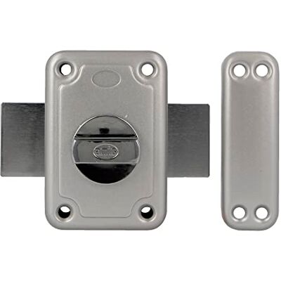 Amig Serratura da applicare con leva di chiusura e pomolo interno per porte in legno Mod. -96 x 66 mm Scrocco con cilindro tondo di sicurezza Acciaio smaltato argento Amig Serratura da applicare con leva di chiusura e pomolo interno per porte in legno Mod. -96 x 66 mm Scrocco con cilindro tondo di sicurezza Acciaio smaltato argento