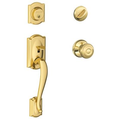 SCHLAGE Camelot Maniglia monocilindrica e pomello georgiano, ottone brillante () SCHLAGE Camelot Maniglia monocilindrica e pomello georgiano, ottone brillante ()
