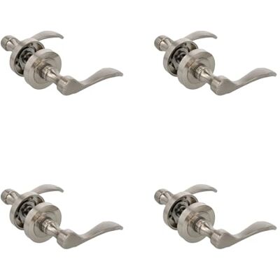 Amig Set di 4 maniglie per porta con rosetta, modello Yaltarz, realizzato in acciaio cromato opaco, dimensioni: 52 mm, perno quadrato 6 mm, ideale per porte interne o esterne, design moderno Amig Set di 4 maniglie per porta con rosetta, modello Yaltarz, realizzato in acciaio cromato opaco, dimensioni: 52 mm, perno quadrato 6 mm, ideale per porte interne o esterne, design moderno