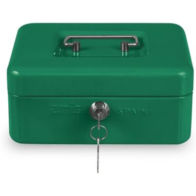 Amig Cassaforte Cassetta di sicurezza per denaro, banconote e monete Con vassoio portamonete e 2 chiavi Acciaio Colore: Verde 250 x 180 x 90 mm Amig Cassaforte Cassetta di sicurezza per denaro, banconote e monete Con vassoio portamonete e 2 chiavi Acciaio Colore: Verde 250 x 180 x 90 mm