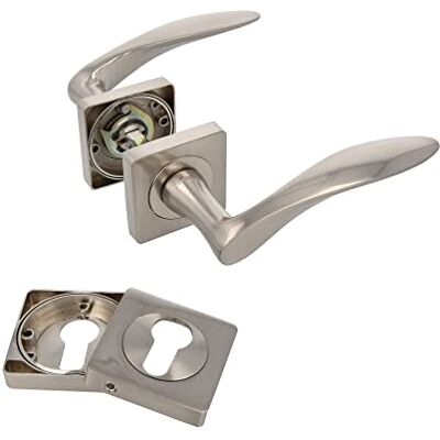 Amig Set di maniglie per porte Mod. 128 X 64 mm Con bocallave Design elegante e semplice Impugnatura ergonomica Zama Argento opaco Amig Set di maniglie per porte Mod. 128 X 64 mm Con bocallave Design elegante e semplice Impugnatura ergonomica Zama Argento opaco