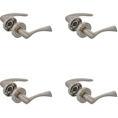 Amig Set da 4 maniglie in argento con rosetta rotonda Con maniglia in zamak Finitura cromata opaca Per porte di passaggio interne Rosetta Ø52 mm Viti incluse Amig Set da 4 maniglie in argento con rosetta rotonda Con maniglia in zamak Finitura cromata opaca Per porte di passaggio interne Rosetta Ø52 mm Viti incluse