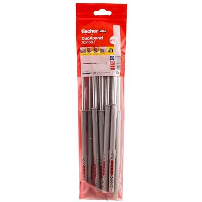Fischer DuoXpand 10 x 160 T, tasselli universali di alta qualità con vite a testa svasata zincata (10 pezzi), tasselli per una tenuta forte, ideali per materiali da costruzione porosi e ancoraggi Fischer DuoXpand 10 x 160 T, tasselli universali di alta qualità con vite a testa svasata zincata (10 pezzi), tasselli per una tenuta forte, ideali per materiali da costruzione porosi e ancoraggi