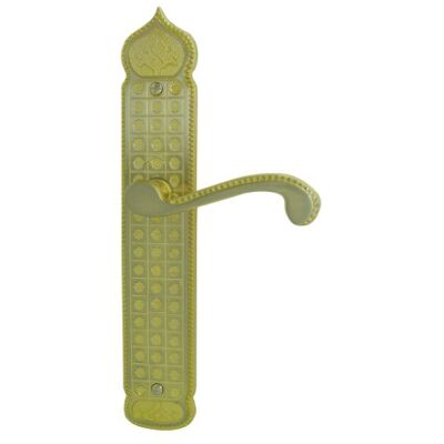 DT 2000 Sésame Maniglia per porta su piastra in lega zama nichelata senza foro, colore: Ottone lucido DT 2000 Sésame Maniglia per porta su piastra in lega zama nichelata senza foro, colore: Ottone lucido