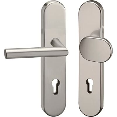 GRUNDMANN Argento 2552 Set di ricambio obliquo su targa lunga PZ 88, maniglia e pomello della porta ÖNORM, alluminio anodizzato GRUNDMANN Argento 2552 Set di ricambio obliquo su targa lunga PZ 88, maniglia e pomello della porta ÖNORM, alluminio anodizzato