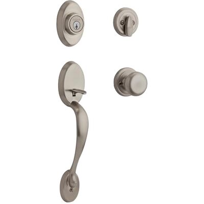 Kwikset Chelsea unico cilindro Handleset w/manopola di Juno con tasto intelligente in nichel satinato Kwikset Chelsea unico cilindro Handleset w/manopola di Juno con tasto intelligente in nichel satinato