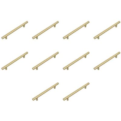 Amig Confezione da 10 Maniglie per mobili 128 Mm Colore Oro Spazzolato Realizzato in Acciaio Per cassetti e armadi Mod. Amig Confezione da 10 Maniglie per mobili 128 Mm Colore Oro Spazzolato Realizzato in Acciaio Per cassetti e armadi Mod.