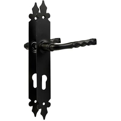 Amig Set di maniglie Mod. 270 x 36 mm Maniglia in Zamak con placca in acciaio Finitura nera Include bocchetta Europrofilo Quadrato da 8 mm Stile rustico forgiato a mano Amig Set di maniglie Mod. 270 x 36 mm Maniglia in Zamak con placca in acciaio Finitura nera Include bocchetta Europrofilo Quadrato da 8 mm Stile rustico forgiato a mano
