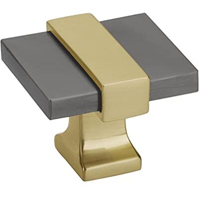 Amerock Pomello per armadietto, cromato nero/oro spazzolato, lunghezza 35 mm, Overton, confezione da 1, pomello per cassetti, hardware per armadietti Amerock Pomello per armadietto, cromato nero/oro spazzolato, lunghezza 35 mm, Overton, confezione da 1, pomello per cassetti, hardware per armadietti