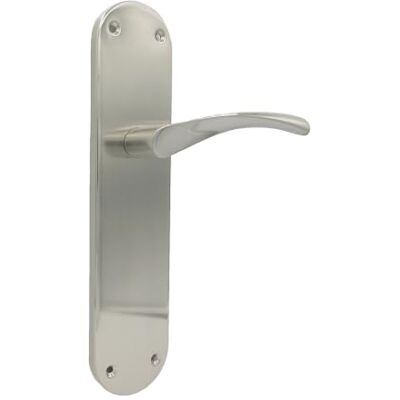 Micel Set di maniglia per porta con ampia piastra in acciaio e maniglia in alluminio, finitura nichel satinato, colore argento, 280 x 145 x 70 mm Micel Set di maniglia per porta con ampia piastra in acciaio e maniglia in alluminio, finitura nichel satinato, colore argento, 280 x 145 x 70 mm