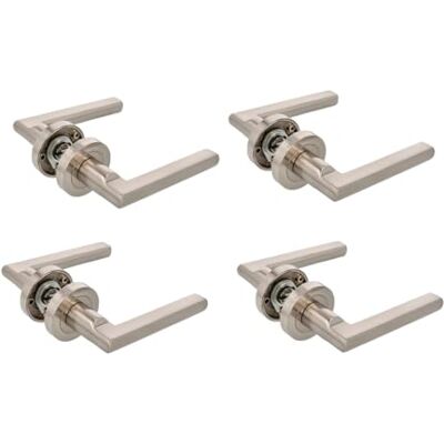 Amig – Confezione da 4 maniglie per porta con rosetta in zama per porte – Modello – Ø 52 mm – perno quadrato 8 mm – Design elegante e semplice – Alluminio nichelato spazzolato Amig – Confezione da 4 maniglie per porta con rosetta in zama per porte – Modello – Ø 52 mm – perno quadrato 8 mm – Design elegante e semplice – Alluminio nichelato spazzolato