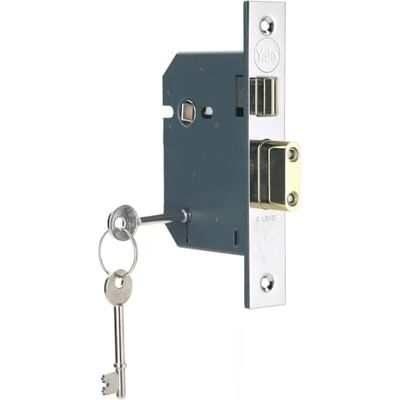 Yale Serratura a mortasa a 5 leve, finitura in ottone, adatta per porte esterne, 64 mm Yale Serratura a mortasa a 5 leve, finitura in ottone, adatta per porte esterne, 64 mm