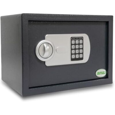 Amig Cassaforte con apertura con tastiera, con chiave di sicurezza di emergenza e pomello, Sistema anti-appannamento e anti-umping, Cassetta di sicurezza per conservare denaro o oggetti di Amig Cassaforte con apertura con tastiera, con chiave di sicurezza di emergenza e pomello, Sistema anti-appannamento e anti-umping, Cassetta di sicurezza per conservare denaro o oggetti di