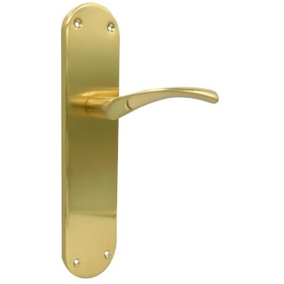 Micel Set di maniglia per porta con ampia piastra in acciaio e maniglia in alluminio, finitura in ottone satinato, colore oro, 280 x 145 x 70 mm Micel Set di maniglia per porta con ampia piastra in acciaio e maniglia in alluminio, finitura in ottone satinato, colore oro, 280 x 145 x 70 mm