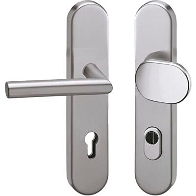 GRUNDMANN Argento 2552 Set di ricambio obliquo su piastra lunga PZ 88 con protezione nucleare, maniglia della porta e pomello della porta ÖNORM, alluminio anodizzato GRUNDMANN Argento 2552 Set di ricambio obliquo su piastra lunga PZ 88 con protezione nucleare, maniglia della porta e pomello della porta ÖNORM, alluminio anodizzato