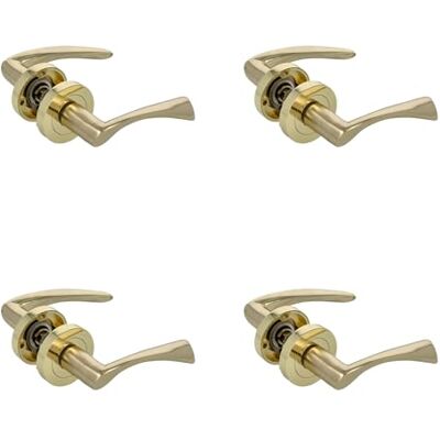 Amig Set da 4 maniglie dorate per porte Rosetta rotonda Maniglia in zamak Per porte di passaggio interne Rosetta Ø52 mm Viti incluse Amig Set da 4 maniglie dorate per porte Rosetta rotonda Maniglia in zamak Per porte di passaggio interne Rosetta Ø52 mm Viti incluse