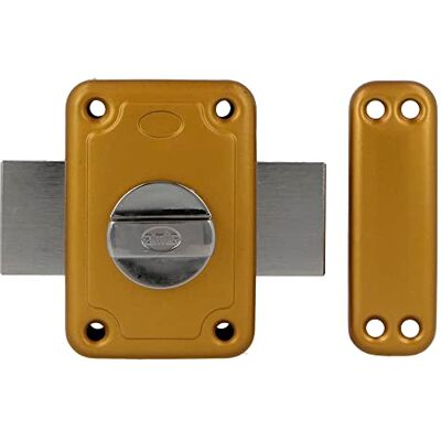 Amig Serratura da applicare con leva di chiusura e pomolo interno per porte in legno Mod. -96 x 66 mm Scrocco con cilindro tondo di sicurezza Acciaio smaltato oro Amig Serratura da applicare con leva di chiusura e pomolo interno per porte in legno Mod. -96 x 66 mm Scrocco con cilindro tondo di sicurezza Acciaio smaltato oro