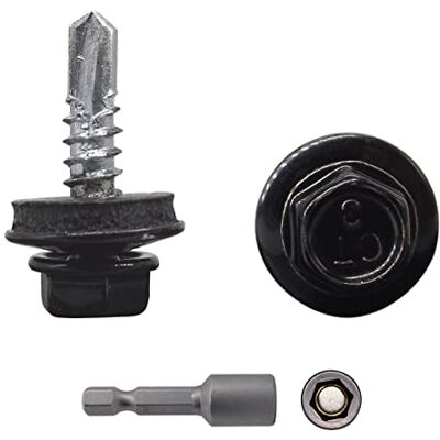 Marcopol Confezione da 25 viti per coperture in metallo, viti autoperforanti da 4,8 x 19 mm con rondelle EPDM, testa a rondella esagonale verniciata, vite per lamiera (25, RAL 9005) Marcopol Confezione da 25 viti per coperture in metallo, viti autoperforanti da 4,8 x 19 mm con rondelle EPDM, testa a rondella esagonale verniciata, vite per lamiera (25, RAL 9005)