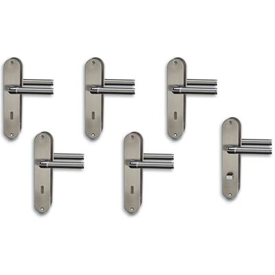 Alpertec Set di 6 accessori per la ristrutturazione, in acciaio inox lucido/satinato laccato lucido, per 5 ante con fori colorati e 1 porta del bagno, maniglia della porta, maniglia della porta Alpertec Set di 6 accessori per la ristrutturazione, in acciaio inox lucido/satinato laccato lucido, per 5 ante con fori colorati e 1 porta del bagno, maniglia della porta, maniglia della porta