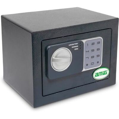 Amig Cassaforte con apertura con tastiera, Chiave di sicurezza di emergenza e pomello, Sistema anti-appannamento e anti-umping, Cassetta di sicurezza per conservare denaro o oggetti di valore Amig Cassaforte con apertura con tastiera, Chiave di sicurezza di emergenza e pomello, Sistema anti-appannamento e anti-umping, Cassetta di sicurezza per conservare denaro o oggetti di valore