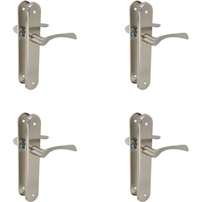 Amig Set da 4 maniglie per porte interne Design moderno ed elegante Facile installazione Piastra 237x40 mm, Maniglia 120 mm Finitura cromo opaco Argento Lega di acciaio Amig Set da 4 maniglie per porte interne Design moderno ed elegante Facile installazione Piastra 237x40 mm, Maniglia 120 mm Finitura cromo opaco Argento Lega di acciaio
