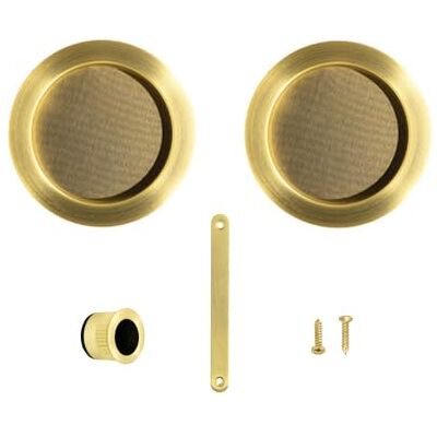 Yale Set di 2 maniglie per porte scorrevoli, rotonde, Ø 48 mm, in acciaio spazzolato, color oro spazzolato, guscio di ingresso per porte in legno, con tirante e viti Yale Set di 2 maniglie per porte scorrevoli, rotonde, Ø 48 mm, in acciaio spazzolato, color oro spazzolato, guscio di ingresso per porte in legno, con tirante e viti