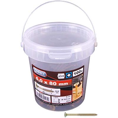 Connex Vite per truciolari, con inserto Pozidriv, venduta in secchiello da 100 pezzi, 6 x 80 mm, zincato Connex Vite per truciolari, con inserto Pozidriv, venduta in secchiello da 100 pezzi, 6 x 80 mm, zincato