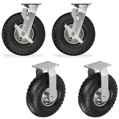 Relaxdays Set 4 ruote girevoli pneumatiche, 3.00-4, piastra da avvitare, portata fino a 480 kg, nero/argento Relaxdays Set 4 ruote girevoli pneumatiche, 3.00-4, piastra da avvitare, portata fino a 480 kg, nero/argento