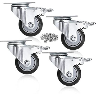 COOCHEER Ruote girevoli con freno, ruote con freno, 400 kg, ruote per mobili, carico pesante, 4 ruote da 75 mm, per mobili, mobili da pallet o come ruote per il trasporto, colore nero COOCHEER Ruote girevoli con freno, ruote con freno, 400 kg, ruote per mobili, carico pesante, 4 ruote da 75 mm, per mobili, mobili da pallet o come ruote per il trasporto, colore nero