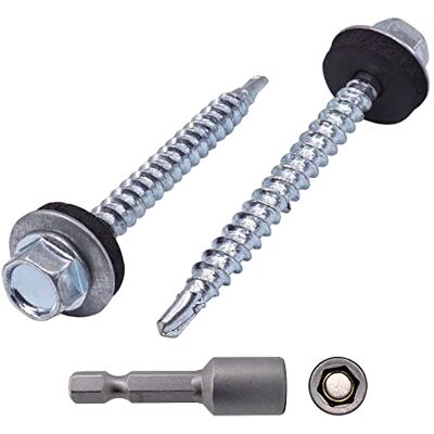 Marcopol Confezione da 500 viti autofilettanti in acciaio zincato DIN 7504-K da 4,8 mm x 50 mm, testa esagonale con rondelle EPDM, viti per lamiera autofilettanti (500 pezzi da 4,8 x 50 mm) Marcopol Confezione da 500 viti autofilettanti in acciaio zincato DIN 7504-K da 4,8 mm x 50 mm, testa esagonale con rondelle EPDM, viti per lamiera autofilettanti (500 pezzi da 4,8 x 50 mm)