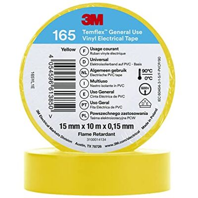 3M Temflex Nastro elettrico in vinile 165, giallo, 15 mm x 10 m, 100 rotoli 3M Temflex Nastro elettrico in vinile 165, giallo, 15 mm x 10 m, 100 rotoli