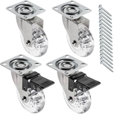 GTV Set di 4 ruote girevoli per mobili BRAZIL, 2 ruote con freno, 2 senza freno, in acciaio e gomma, + 16 viti PanHead 5x15/16, diametro 75 mm, colore: Trasparente GTV Set di 4 ruote girevoli per mobili BRAZIL, 2 ruote con freno, 2 senza freno, in acciaio e gomma, + 16 viti PanHead 5x15/16, diametro 75 mm, colore: Trasparente