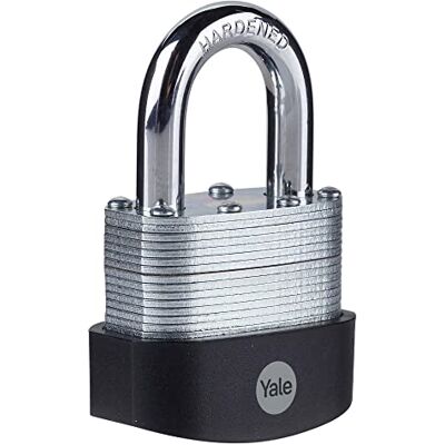 Yale Lucchetto in acciaio laminato di alta sicurezza corpo 50mm, arco in acciao indurito, 3 chiavi Yale Lucchetto in acciaio laminato di alta sicurezza corpo 50mm, arco in acciao indurito, 3 chiavi