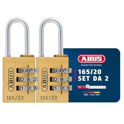 ABUS Lucchetto a Combinazione 165/20 Lucchetto in Ottone Set da 2 con Codice Numerico Regolabile Lucchetto per Valigie e Armadietti Livello di Sicurezza 3 ABUS Lucchetto a Combinazione 165/20 Lucchetto in Ottone Set da 2 con Codice Numerico Regolabile Lucchetto per Valigie e Armadietti Livello di Sicurezza 3