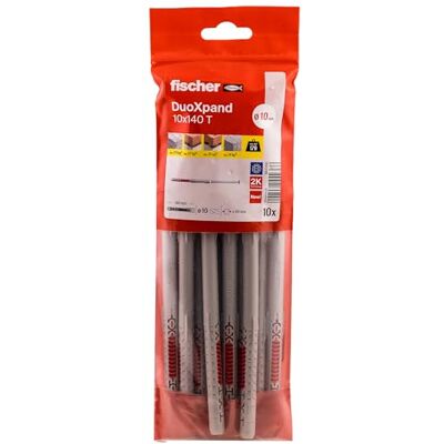 Fischer DuoXpand 10 x 140 T, tasselli universali di alta qualità con vite a testa svasata zincata (10 pezzi), tasselli per una tenuta forte, ideali per materiali da costruzione porosi e ancoraggi Fischer DuoXpand 10 x 140 T, tasselli universali di alta qualità con vite a testa svasata zincata (10 pezzi), tasselli per una tenuta forte, ideali per materiali da costruzione porosi e ancoraggi