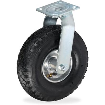 Relaxdays Ruota per Carrello Girevole 3.00-4, Rotella per Mobili e Carico da 120 kg, Gomma Gonfiabile, Nero Argentato Relaxdays Ruota per Carrello Girevole 3.00-4, Rotella per Mobili e Carico da 120 kg, Gomma Gonfiabile, Nero Argentato