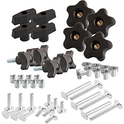 POWERTEC Kit manopola per binari a T, bulloni e rondelle filettati con filettatura diametro 0,6 cm e 20 filettature per 2,5 cm, set da 46 pezzi, per maschere e dispositivi lavorazione del legno POWERTEC Kit manopola per binari a T, bulloni e rondelle filettati con filettatura diametro 0,6 cm e 20 filettature per 2,5 cm, set da 46 pezzi, per maschere e dispositivi lavorazione del legno